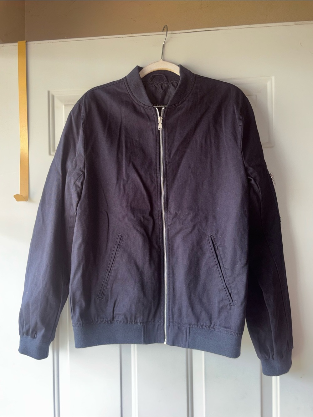 ASOS Design navy zip bomber jacket size S